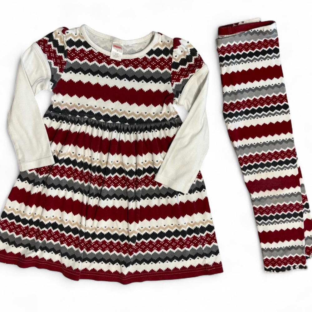 Gymboree 2010 Long Sleeve Dress & Leggings Outfit Fair Isle Red Holiday Girl 4T